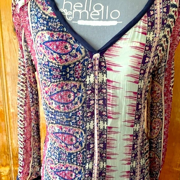 🌈Lucky Brand Boho Sheer Top blue w/ purple🌈 - Picture 3 of 9